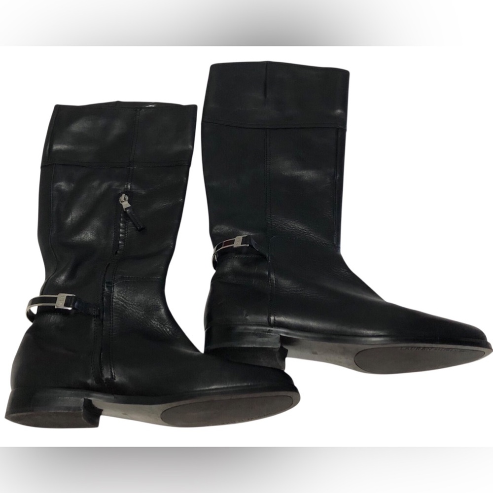 Lauren Ralph L.Berna Black Leather Knee-High Riding Boots.Size 10 Medium Width.